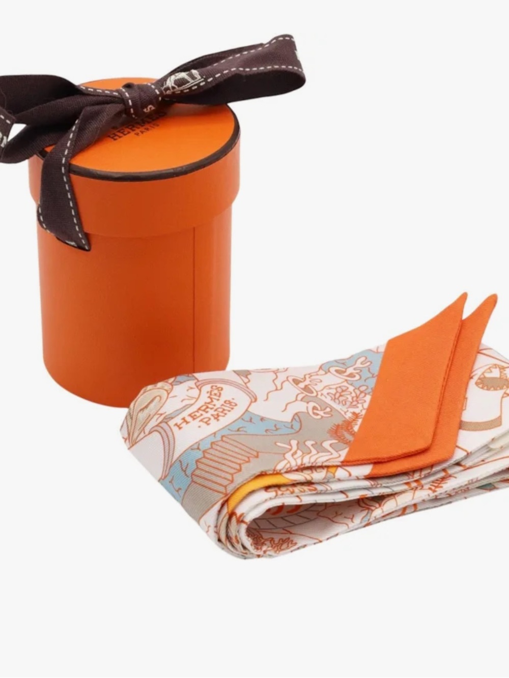 🧡 Hermes. Orange Splash Park Twilly Silk Scarf